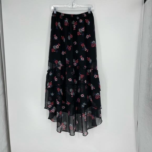Express Hi Lo Black Floral Ruffle Skirt Size Medium - Picture 2 of 7